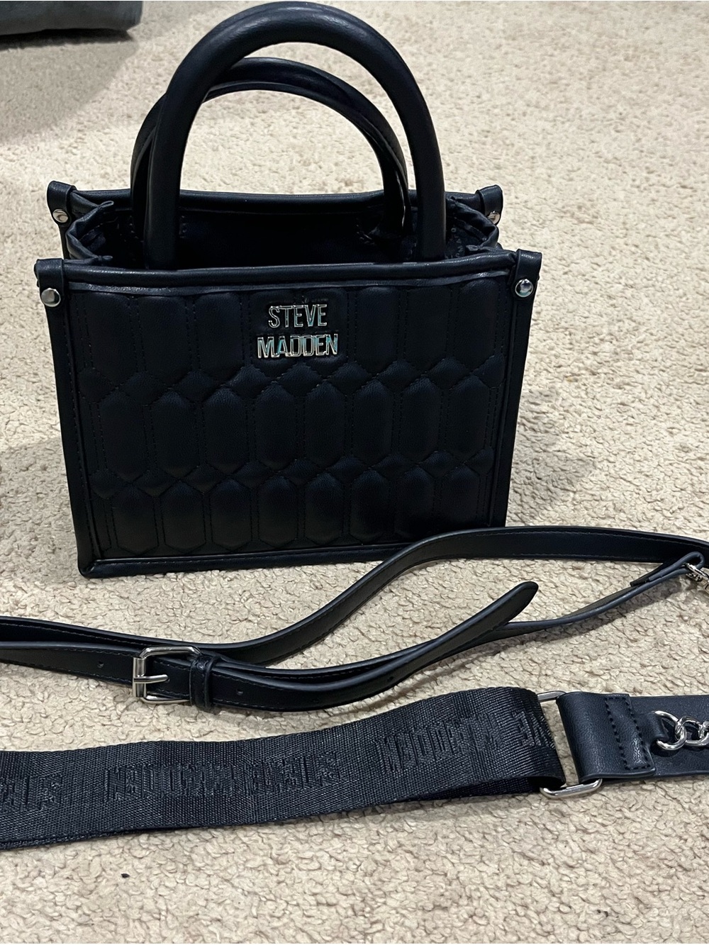 Steve Madden Black Quilted Mini Handbag with Detachable Straps